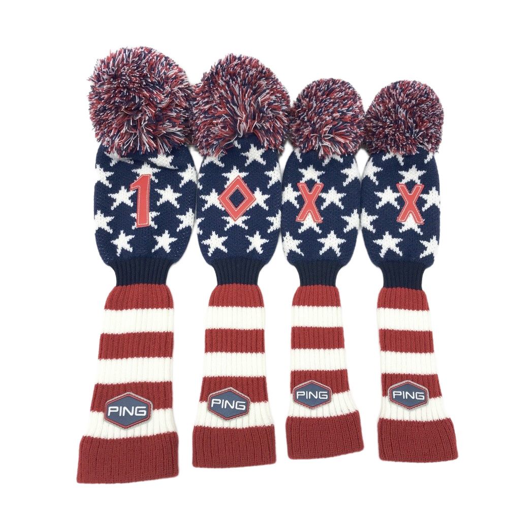 PING ピン ヘッドカバー ４点セット ブルー系 DR 1 FW UT 2 ゴルフウェア ストスト