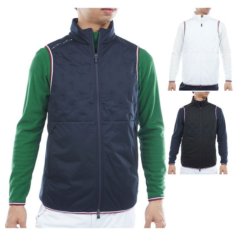 トミーヒルフィガー ゴルフ ベスト メンズ ジャケットベスト キルトベスト ハイネック 中綿 ストレッチ 防風 ゴルフウェア ブランド 無地 ロゴ 秋 冬 THMA 577