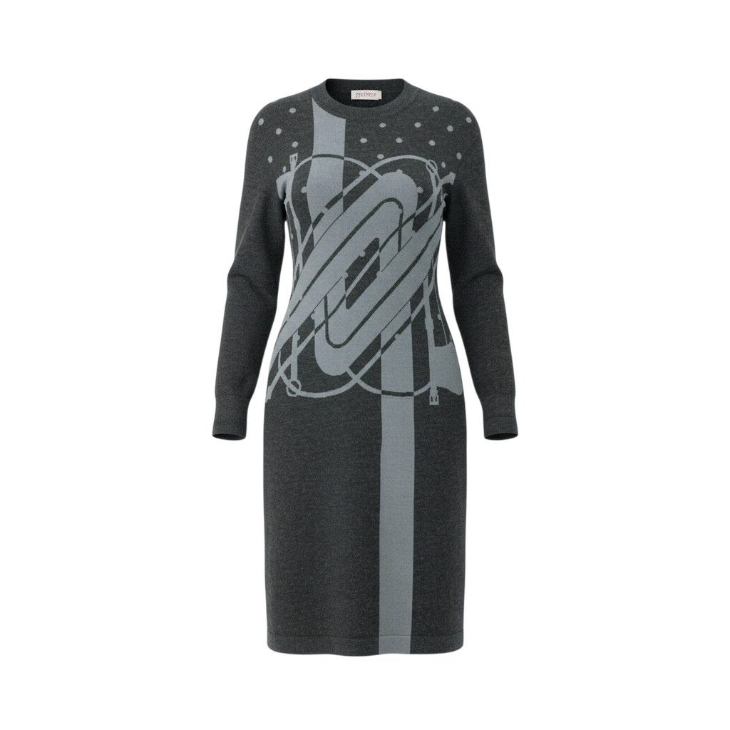 66l1 HERMES エルメス CLIC CLAC クリッククラック ニットワンピース ロングスリーブ カシミヤシルク混 ドット柄 水玉 レディース 女性用 17-7707 34 ダークグレーu02t