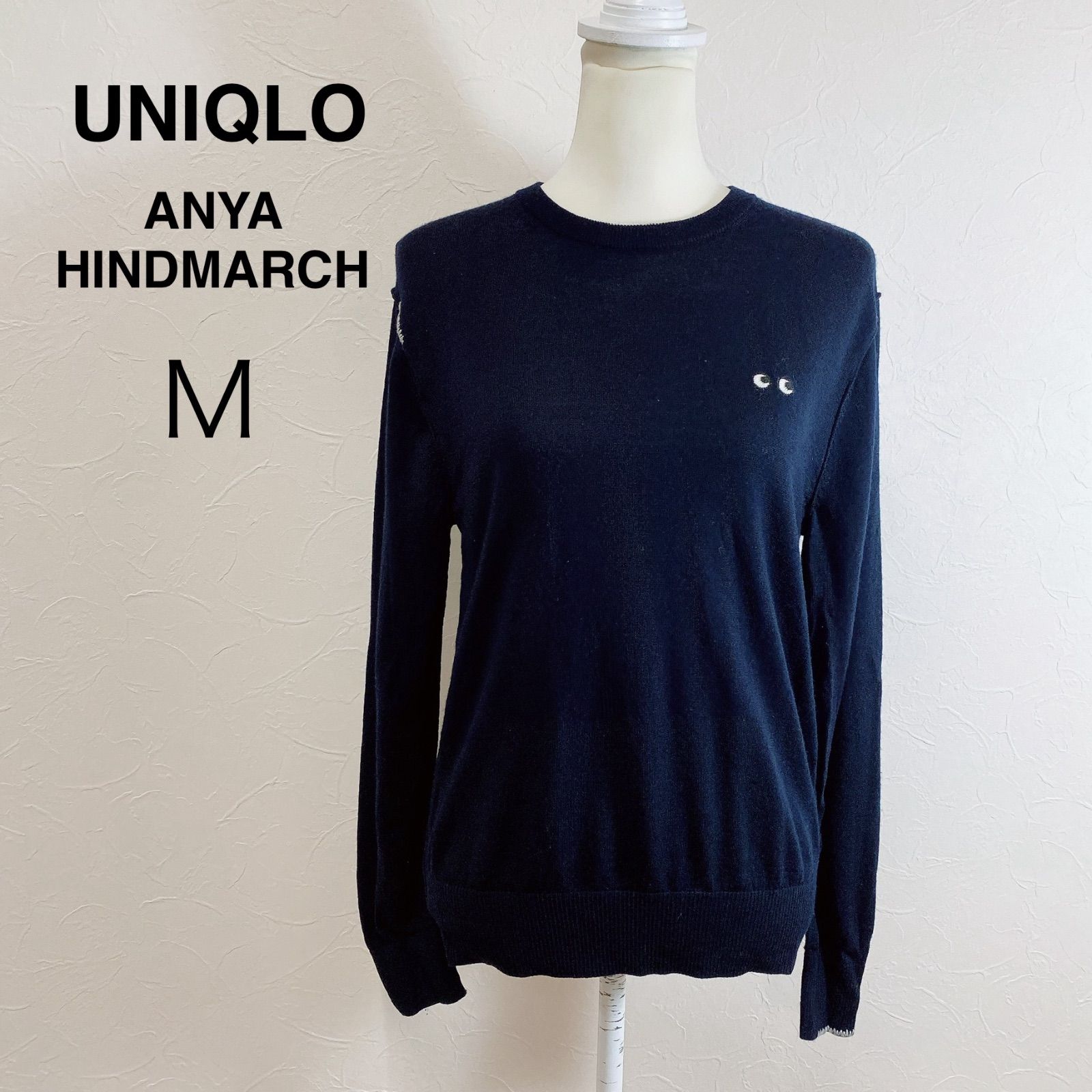 UNIQLO ANYA HINDMARCH メリノクルーネックセーター ネイビー メリノ 