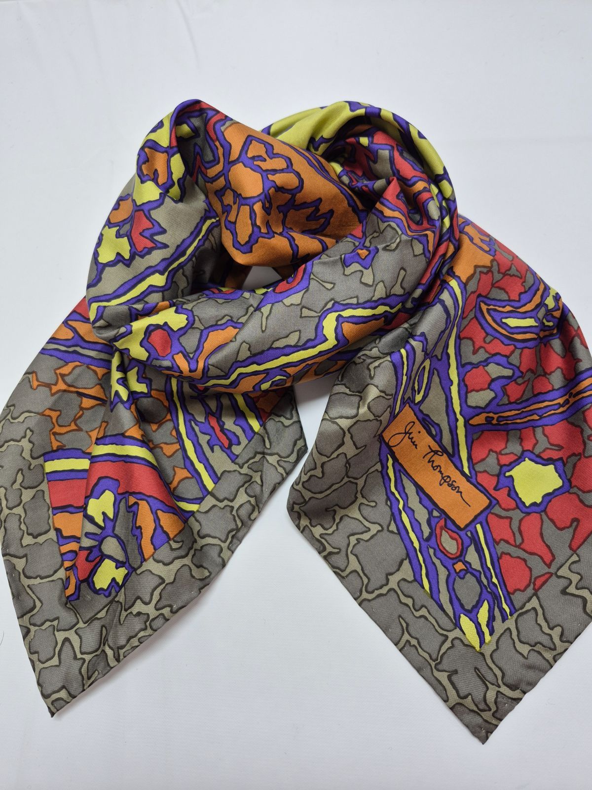 used品】美品！JIM THOMPSON レディーススカーフ タイシルク100