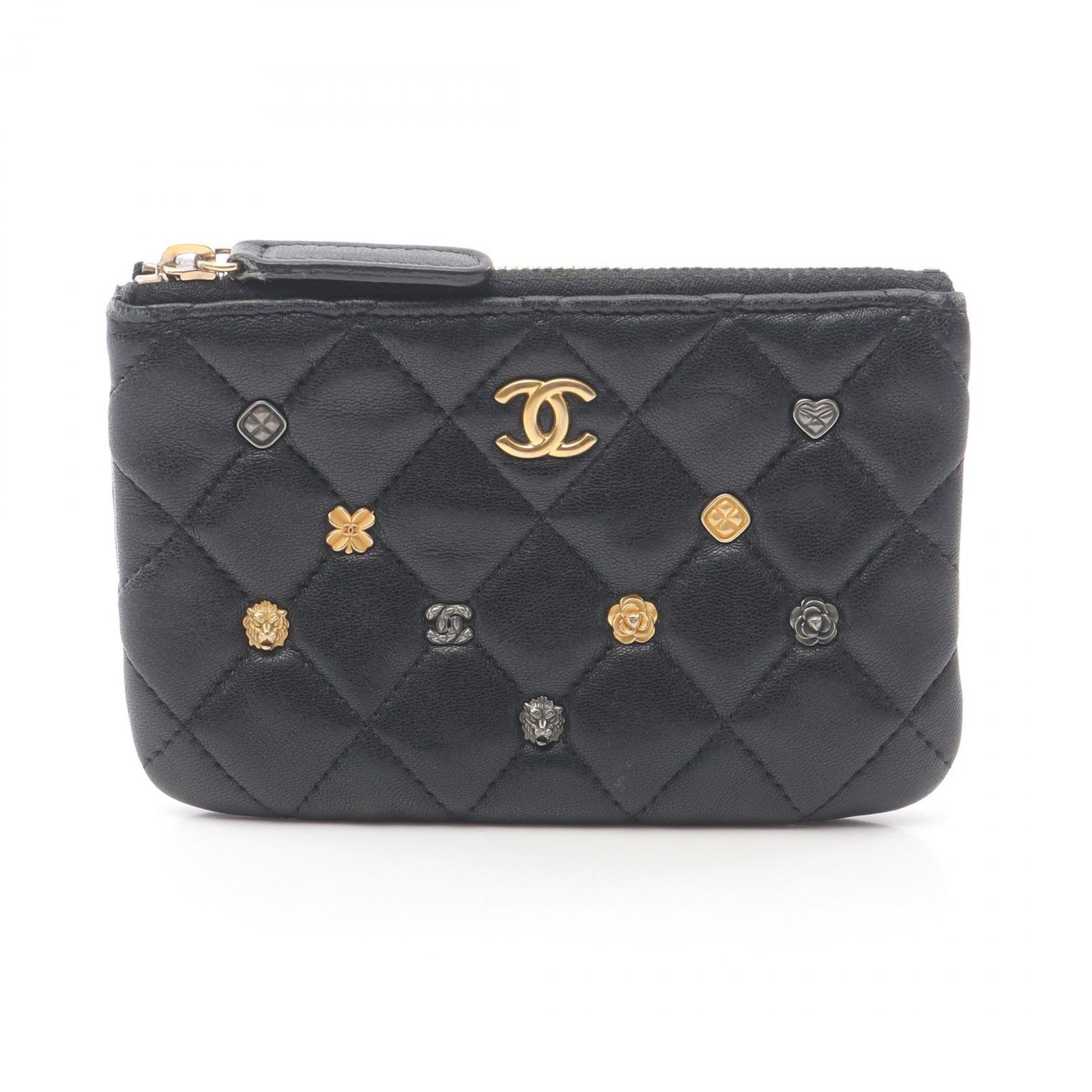 シャネル CHANEL ポーチ マトラッセ アイコン ブラック ラムスキン（羊