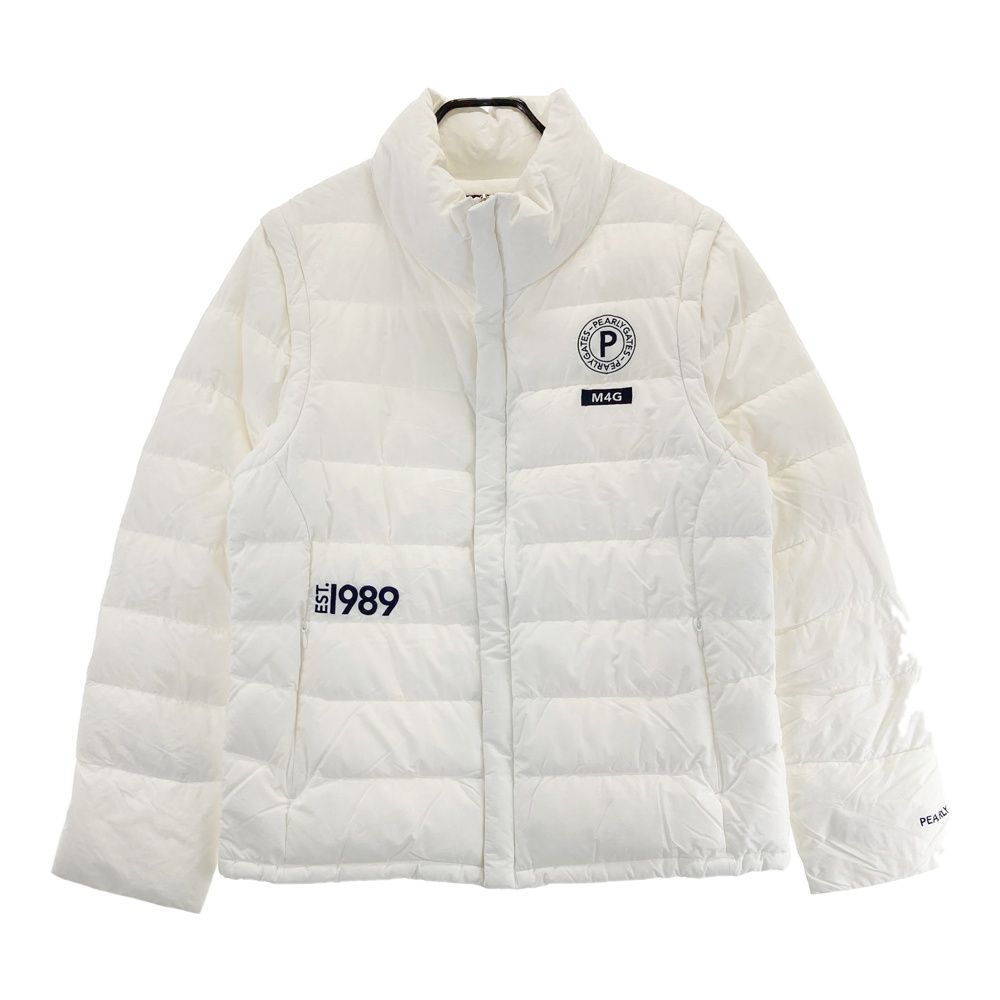 サイズ 7 PEARLY GATES パーリーゲイツ モデル 2 WAY 長袖ジップダウンジャケット チェック柄 ホワイト系 ゴルフウェア メンズ ストスト