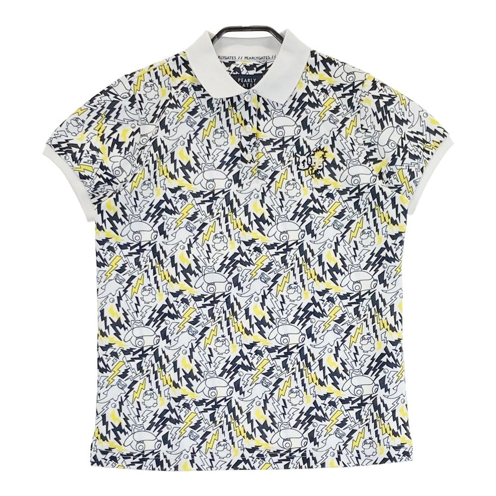 サイズ 1 PEARLY GATES パーリーゲイツ ポケモン モデル ピカチュウ刺繍入り 半袖ポロシャツ 総柄 ホワイト系 ゴルフウェア レディース ストスト