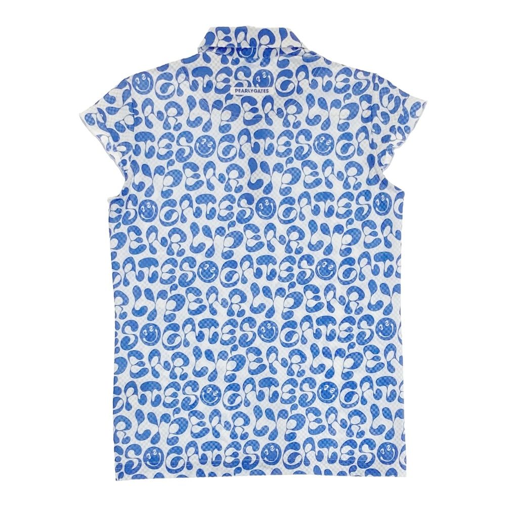 サイズ 0 PEARLY GATES パーリーゲイツ モデル 袖フリル 半袖ポロシャツ 総柄 ネイビー系 ゴルフウェア レディース ストスト