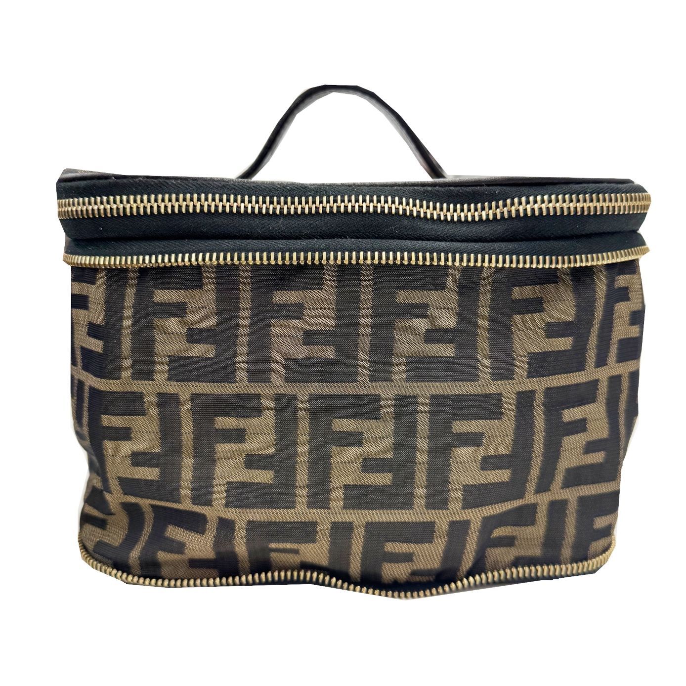 【美品】FENDI フェンディ バニティ ハンドバッグ 化粧ポーチ ズッカ柄 FENDI フェンディ ズッカ バニティバッグ 折りたたみ ナイロン レザー