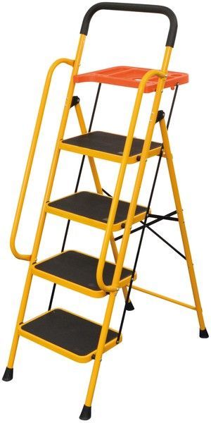 両手すり付 階段脚立 トレー付き 4段 脚立 足場 高所 手摺