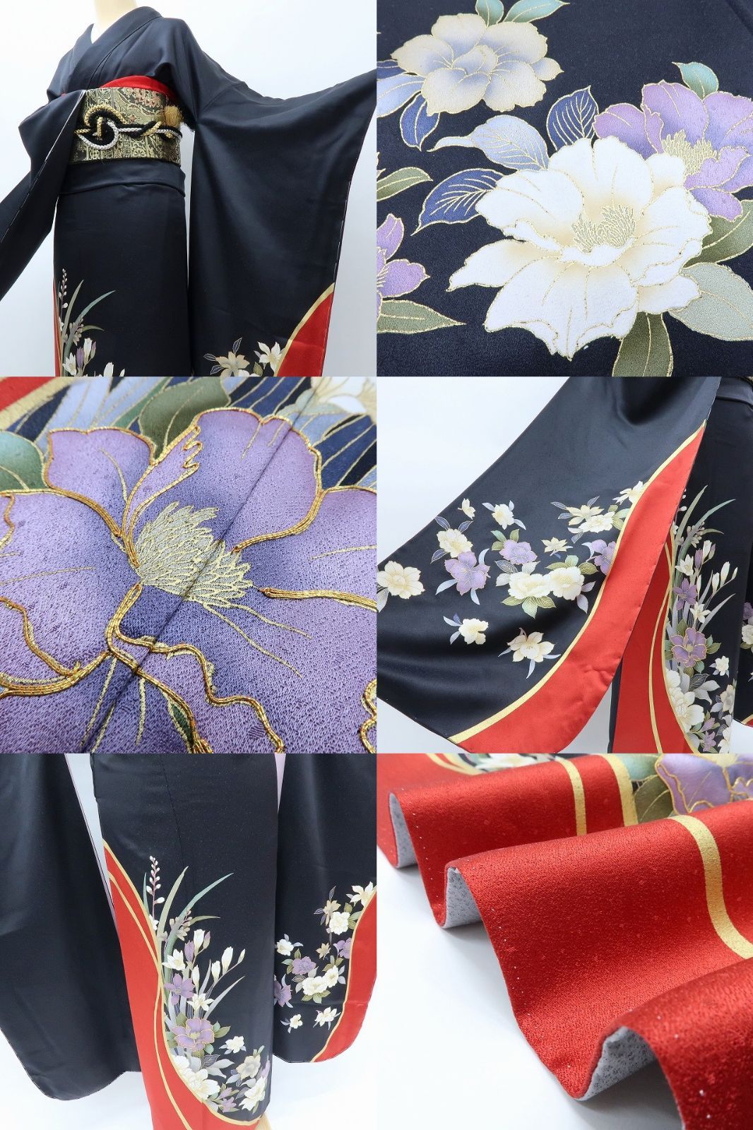 百華❀Y4072◇美品未着用 正絹 金駒刺繡 蘭 牡丹 蝶 仕付け糸付 手縫い