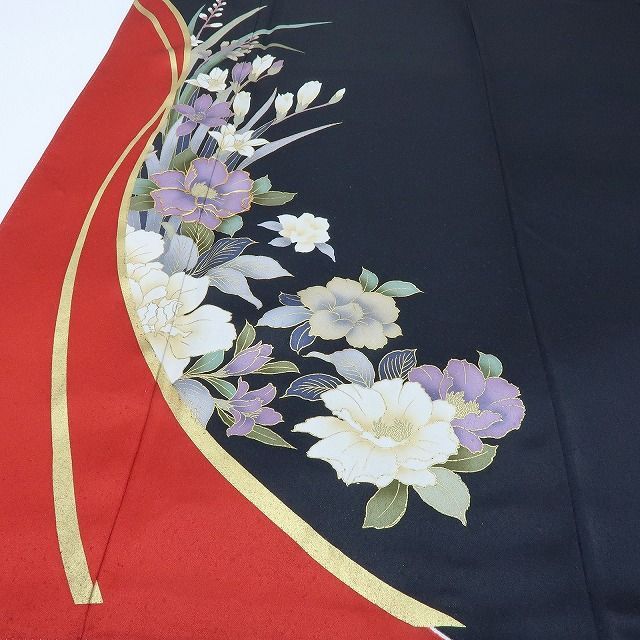 百華❀Y4072◇美品未着用 正絹 金駒刺繡 蘭 牡丹 蝶 仕付け糸付 手縫い