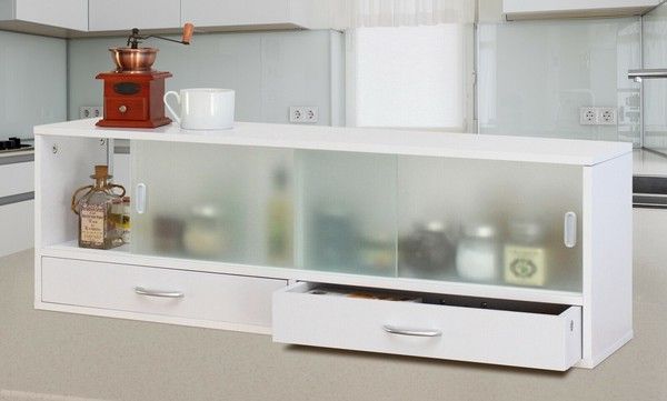 両面引き戸 キッチン収納ラック 幅90 cm キッチン収納 調味料ラック 食器棚 カウンター上