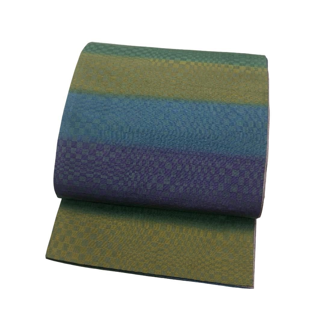 袋帯 リバーシブル 紬 変わり市松 横縞模様 縦縞模様 O-5742