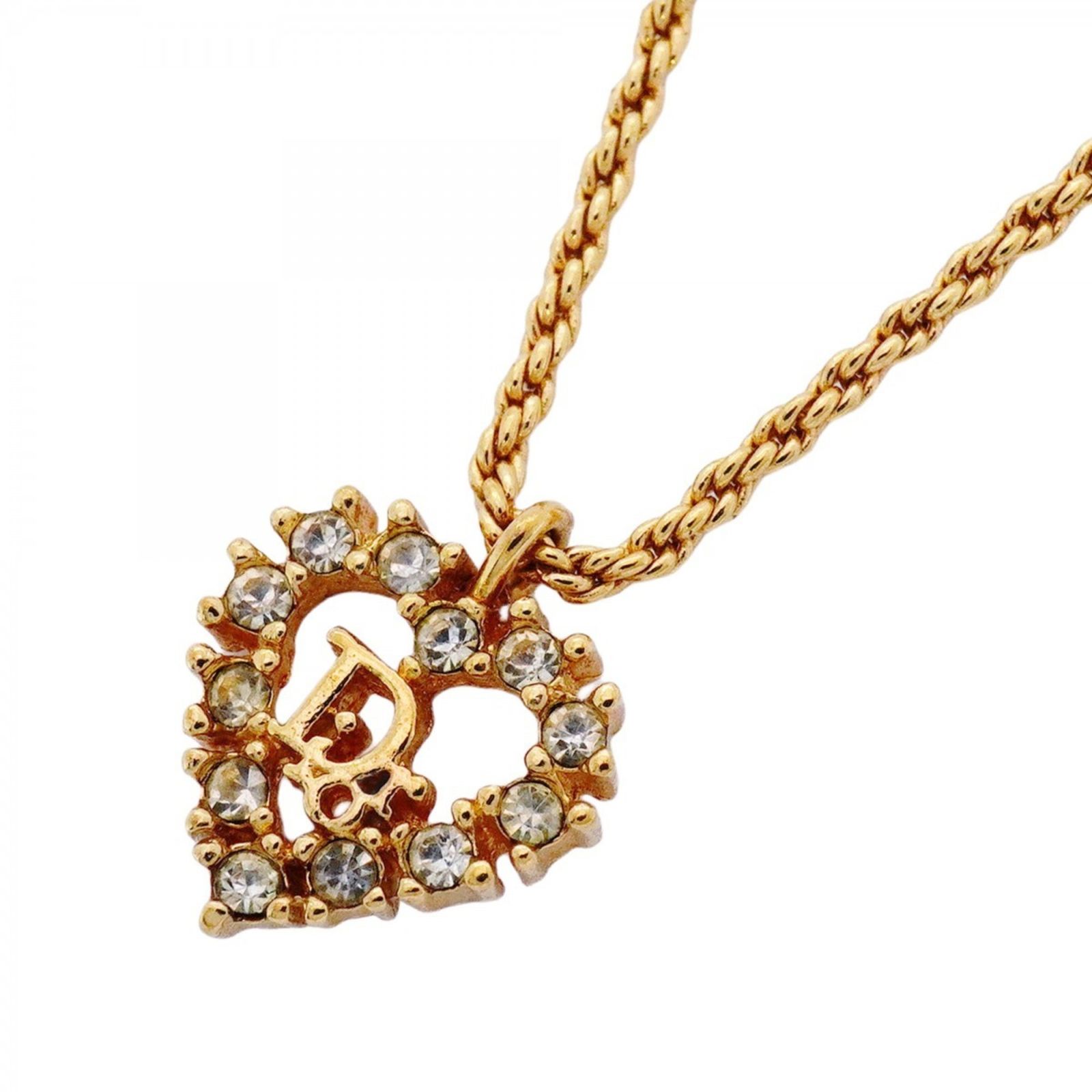 Dior ディオール ネックレス ハート Diorロゴ ラインストーン ゴールド