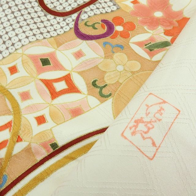百華❀Y4074◇正絹 吾妻徳穂落款 作家物 金駒刺繡 手縫い仕立て 成人式