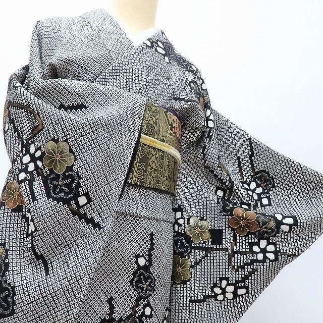 百華❀Y4075◇未着用 正絹 さが美謹製 総絞り 梅 仕付け糸付 手縫い