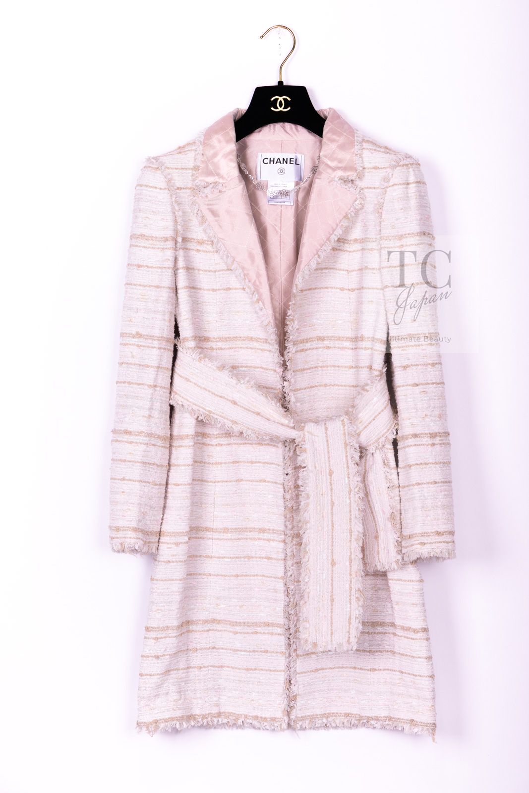シャネル コート スカート CHANEL 生成り ベージュ ピンク コットン