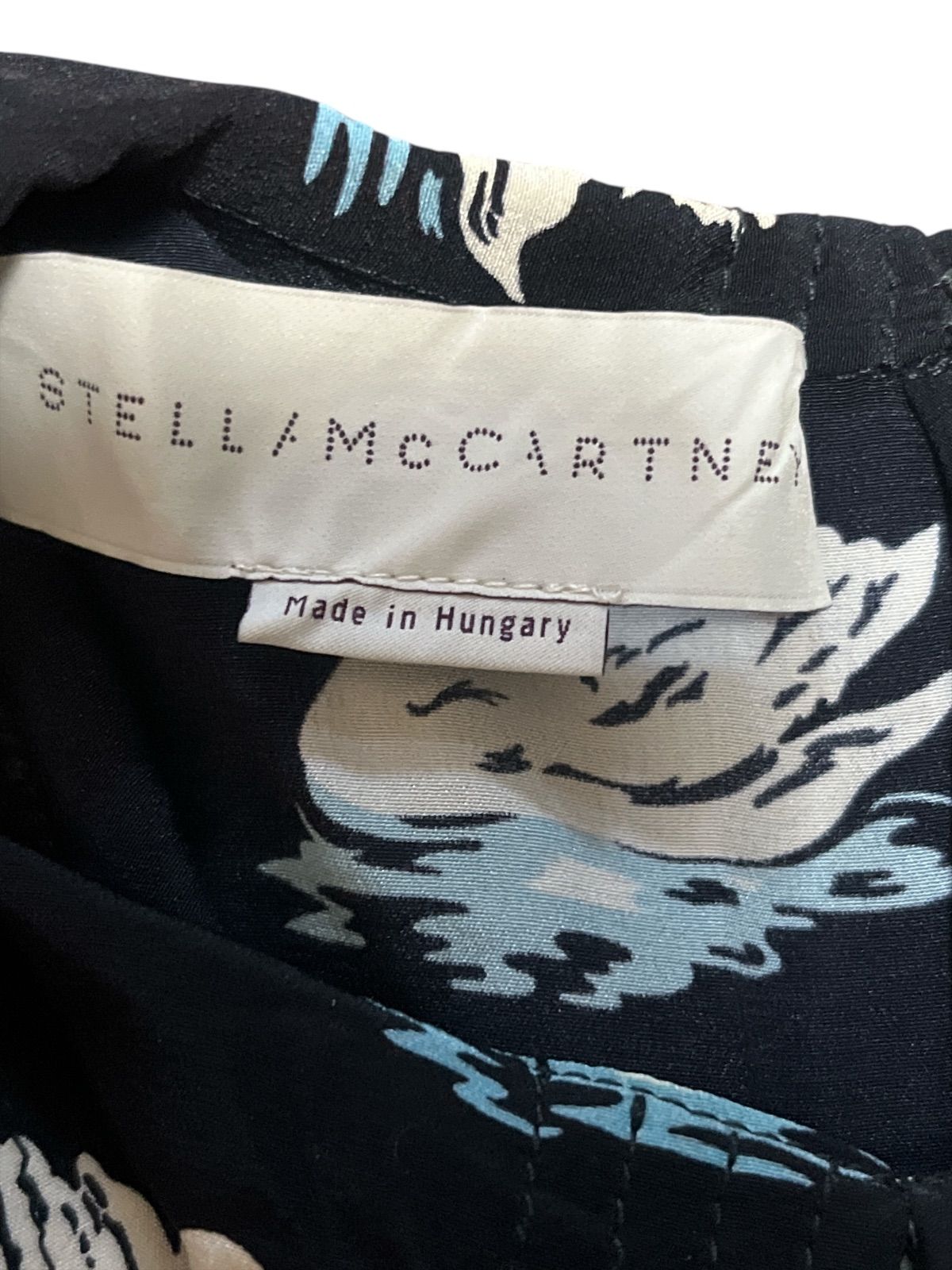 ステラマッカートニー STELLA McCARTNEY 白鳥 総柄 長袖 ワンピース ブラック レディース