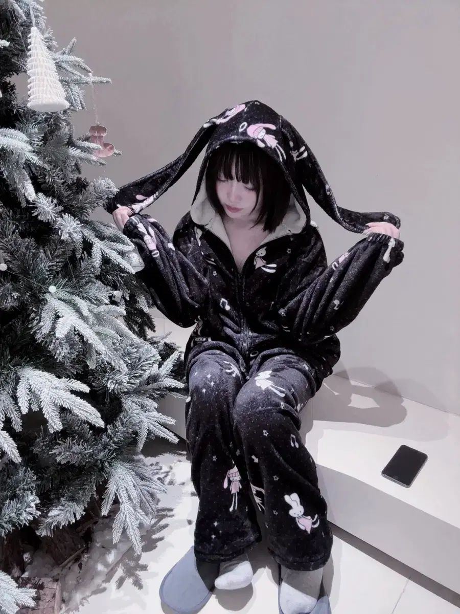 -몽유うさぎパジャマセット-地雷系 フランネルうさぎ 室内パジャマ 2 COLOR