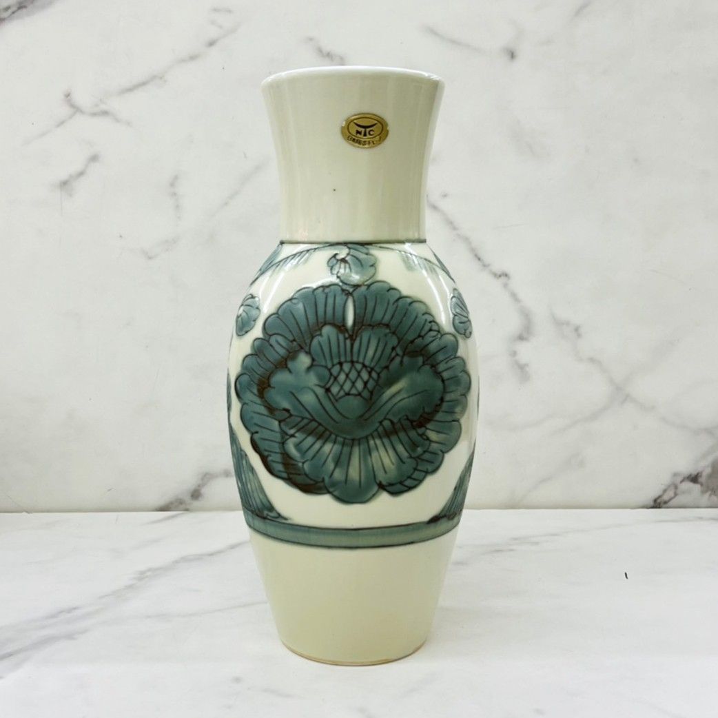 有田焼 琥山 鳳仙窯 花生 花瓶 花器 フラワーベース 壺 牡丹 桐箱