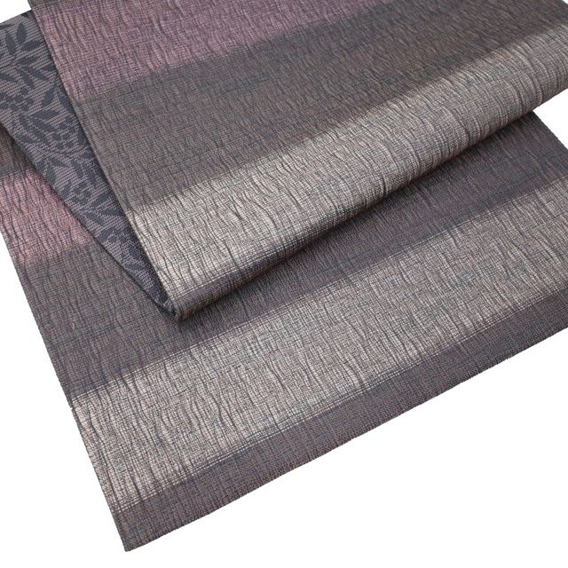  すごい値 袋帯 綾羅 正絹 京都 西陣 備長炭染 濃グレー 淡ピンク 段文 変わり織り カジュアル 仕立て上がり 春 秋 冬 全通柄 お出かけ ショッピング 観劇 リサイクル すごいね みやがわ neb 01590 袋帯 帯