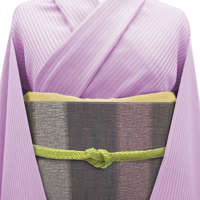 すごい値 袋帯 綾羅 正絹 京都 西陣 備長炭染 濃グレー 淡ピンク 段文 変わり織り カジュアル 仕立て上がり 春 秋 冬 全通柄 お出かけ ショッピング 観劇 リサイクル すごいね みやがわ neb 01590