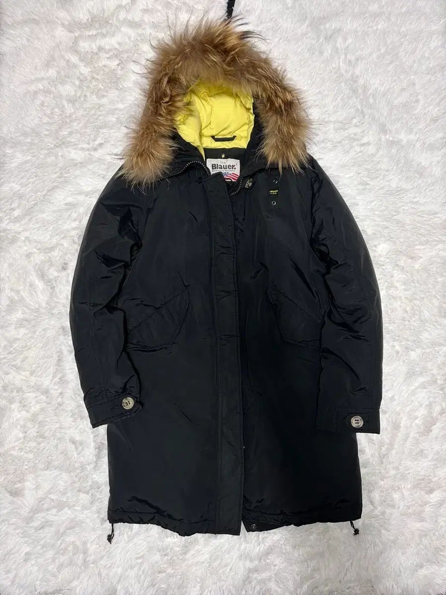 Blauer ブラック フード ファー ダウン コート