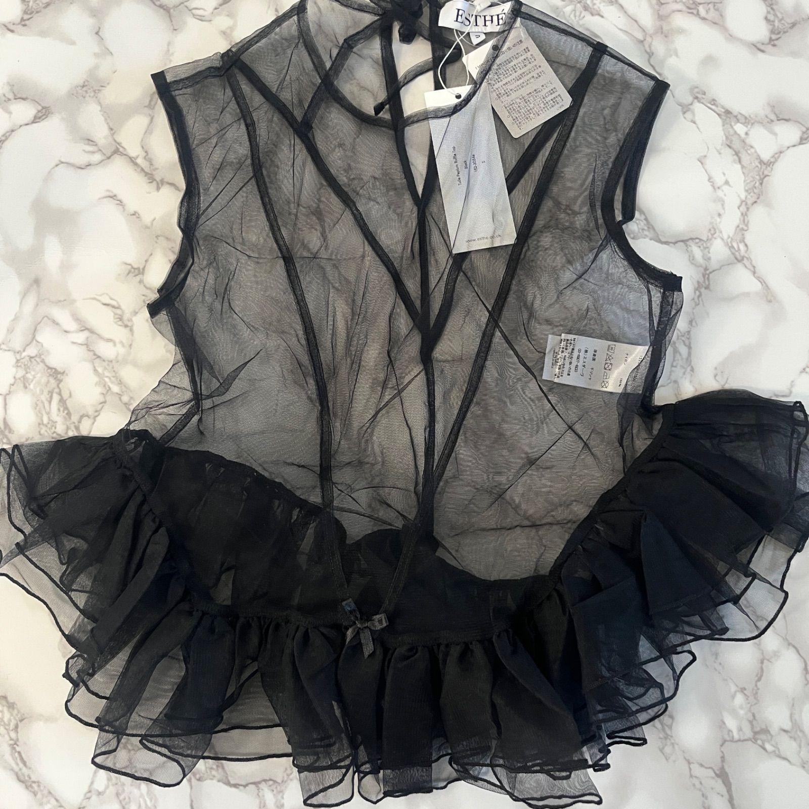 エステ ESTHE チュールペプラムフリルトップ S ブラック シアー ナイロン 152-3054 a