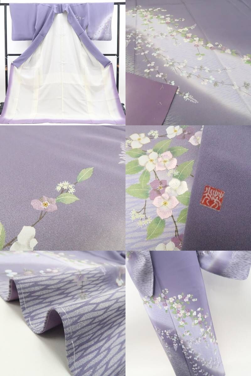 ❁tomihisa❁新品 湘南友禅 内田芳光 落款 刺繍 着物 正絹 仕付け糸付