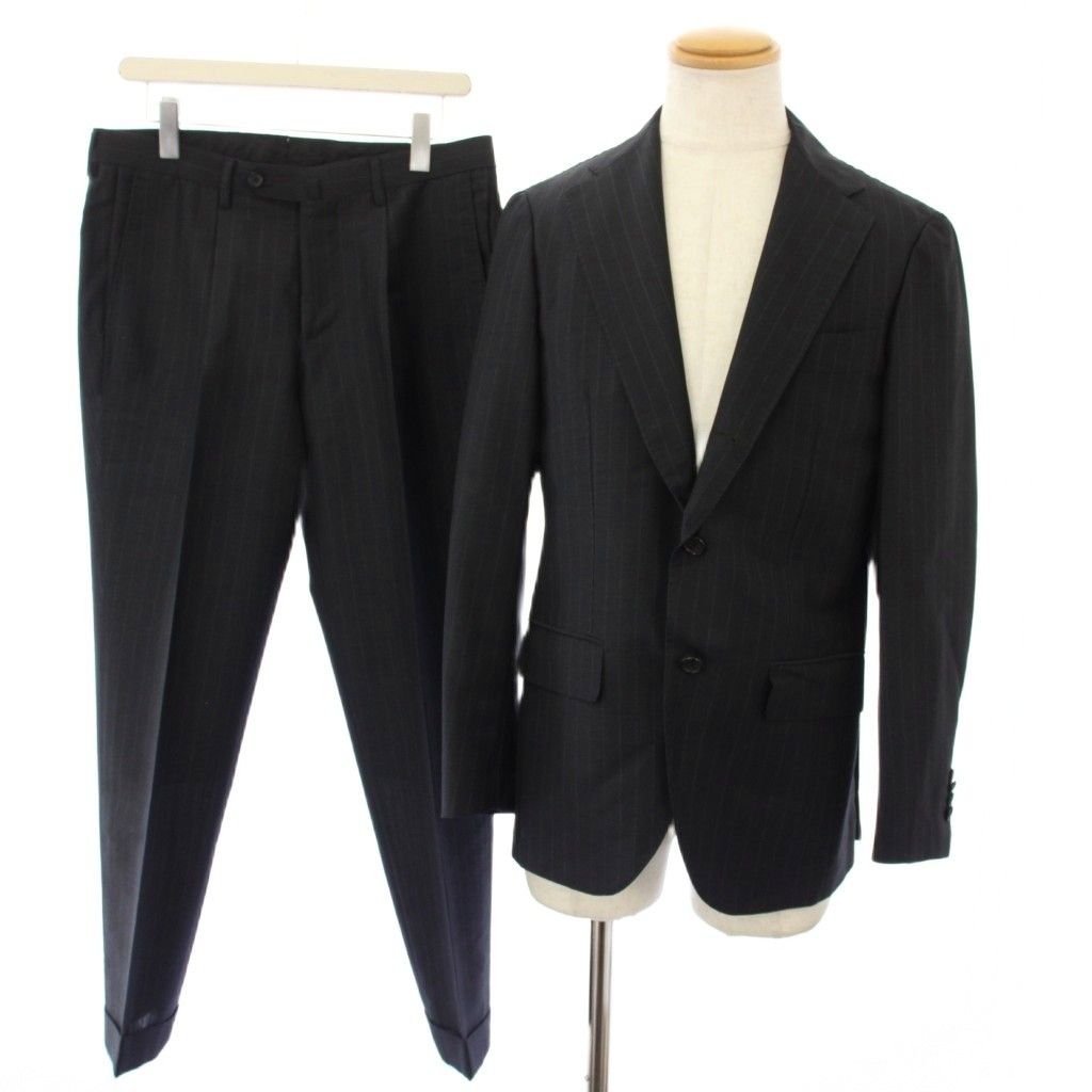 ブリッラ ペル イル グスト Brilla per il gusto スーツ モヘヤ ウール混 ストライプ テーラードジャケット パンツ スラックス 46 黒 24-17-0046-015 TK