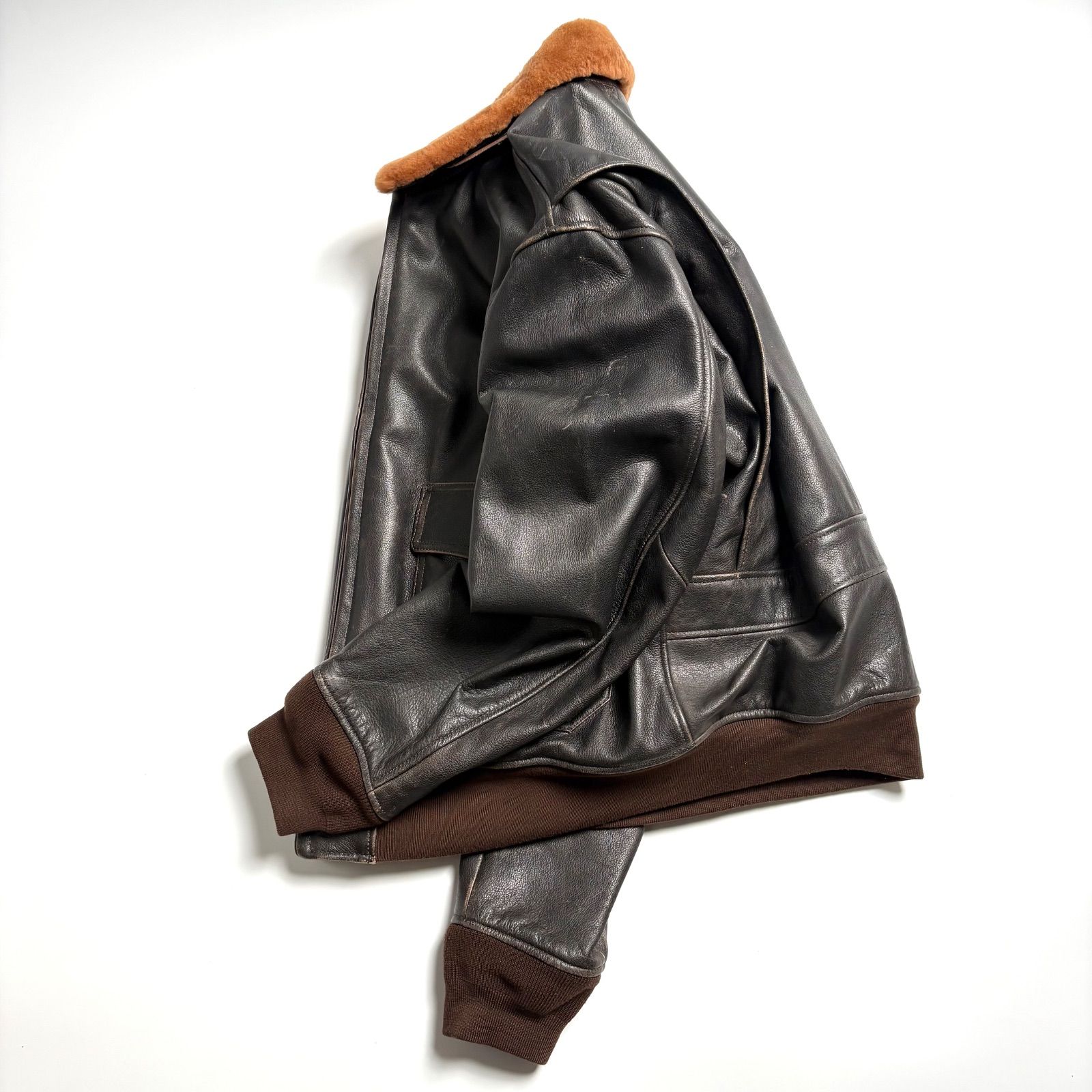本革】MORGAN PRODUCTION レザージャケット 茶 XL フライトジャケット