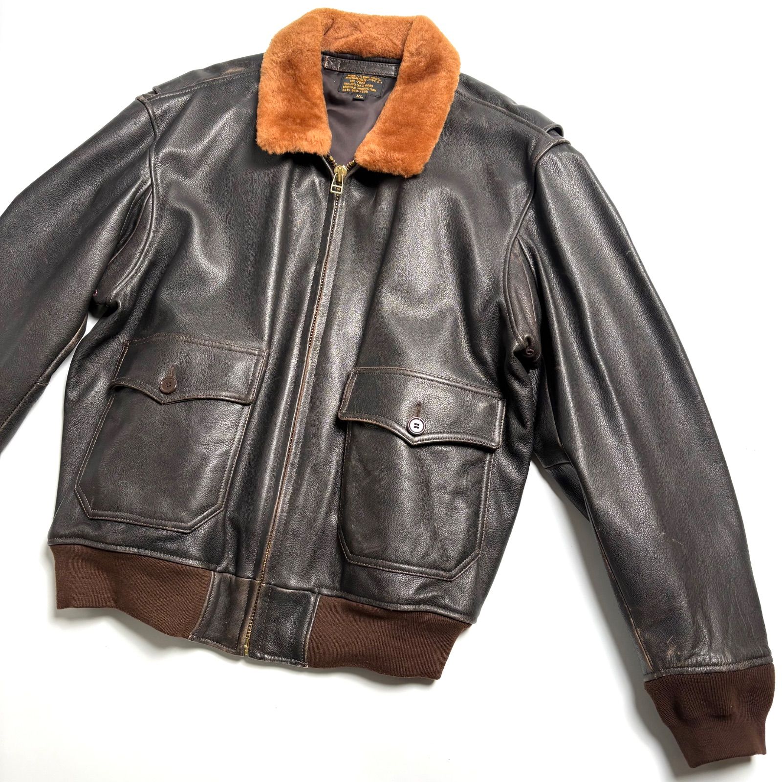 本革】MORGAN PRODUCTION レザージャケット 茶 XL フライトジャケット