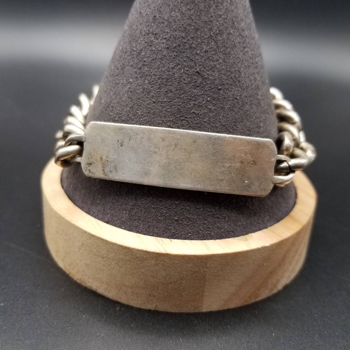 1979年 英国 ヴィンテージ IDタグ 長方形プレート 925 シルバー ブレスレット 銀 LONDON ホールマーク UK メンズ 大ぶり 重厚感 Y 22 Q