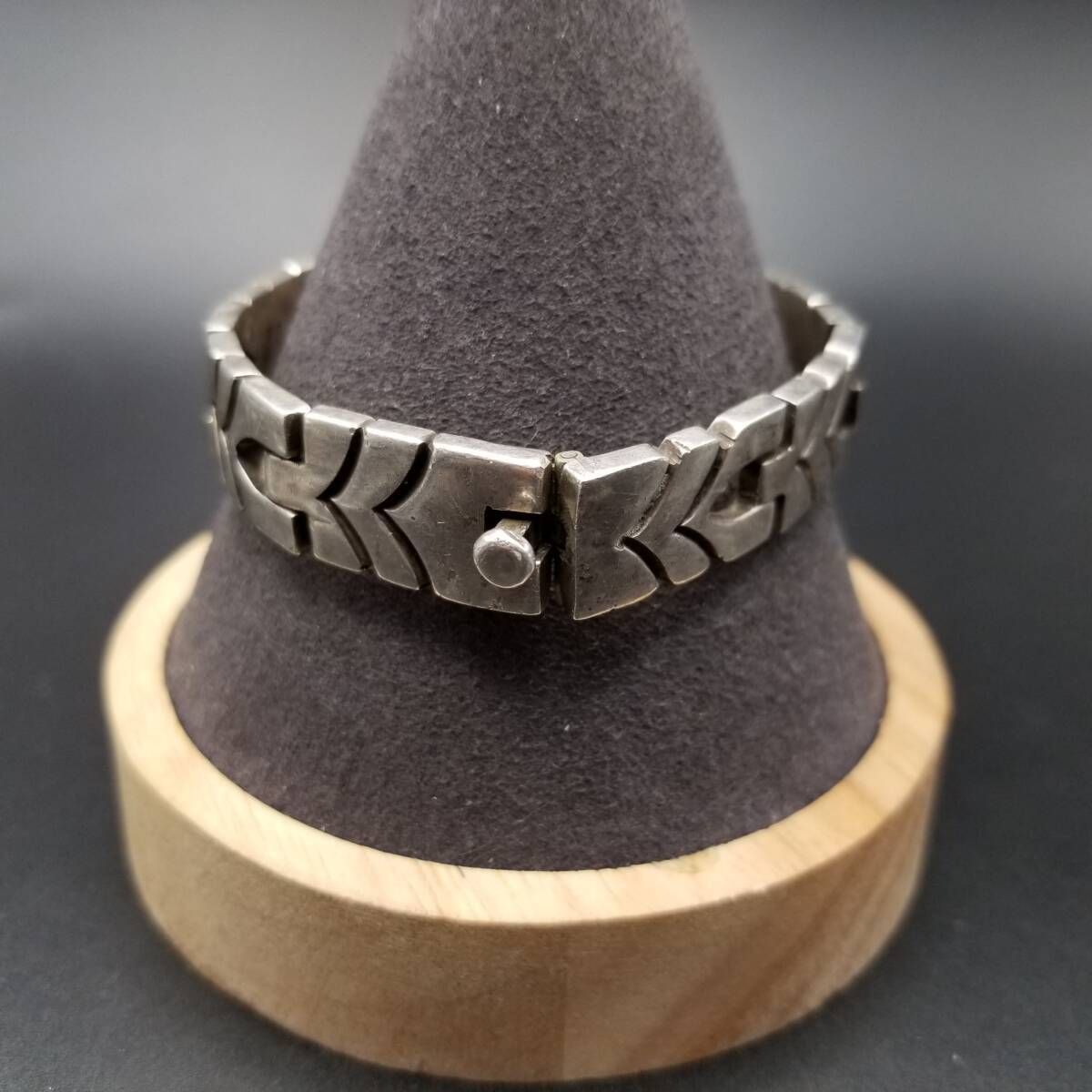  AMB メキシコ 925 シルバー V字 パネルチェーン 幅広 ヴィンテージ ブレスレット 銀 エスニック 重厚感 Heavy メンズジュエリー Y 22 T ブレスレット アクセサリー