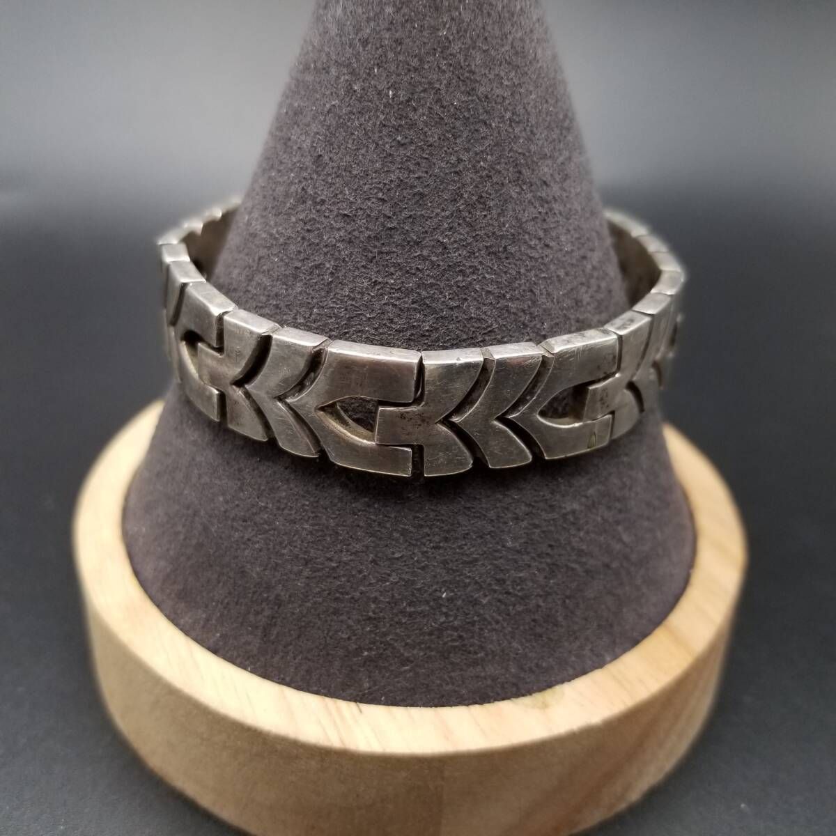 AMB メキシコ 925 シルバー V字 パネルチェーン 幅広 ヴィンテージ ブレスレット 銀 エスニック 重厚感 Heavy メンズジュエリー Y 22 T