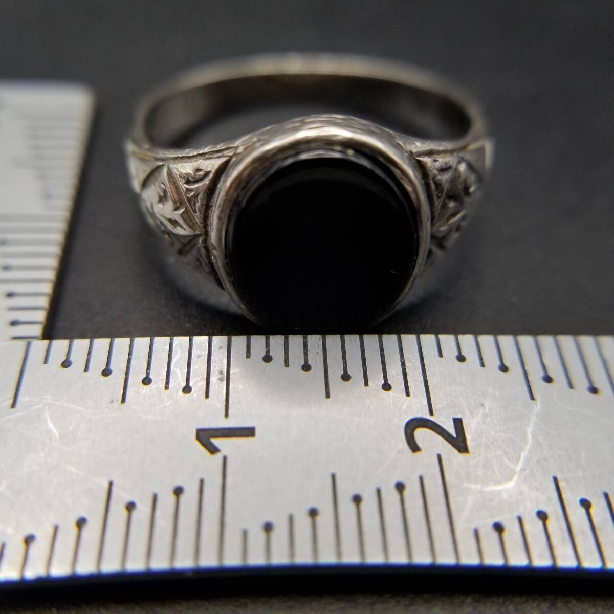 フルールドリス 彫刻 オニキス インレイ 925 シルバー ヴィンテージ