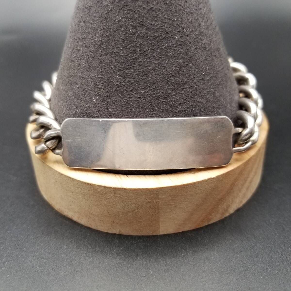 1965年 英国 ヴィンテージ IDタグ 長方形プレート 喜平チェーン ブレスレット 925シルバー 銀 London ホールマーク 重厚感 メンズ Y 22