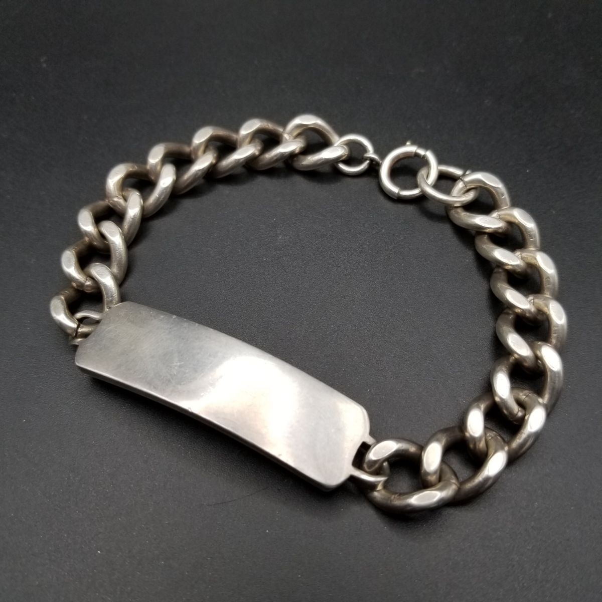 1965年 英国 ヴィンテージ IDタグ 長方形プレート 喜平チェーン ブレスレット 925シルバー 銀 London ホールマーク 重厚感 メンズ Y 22