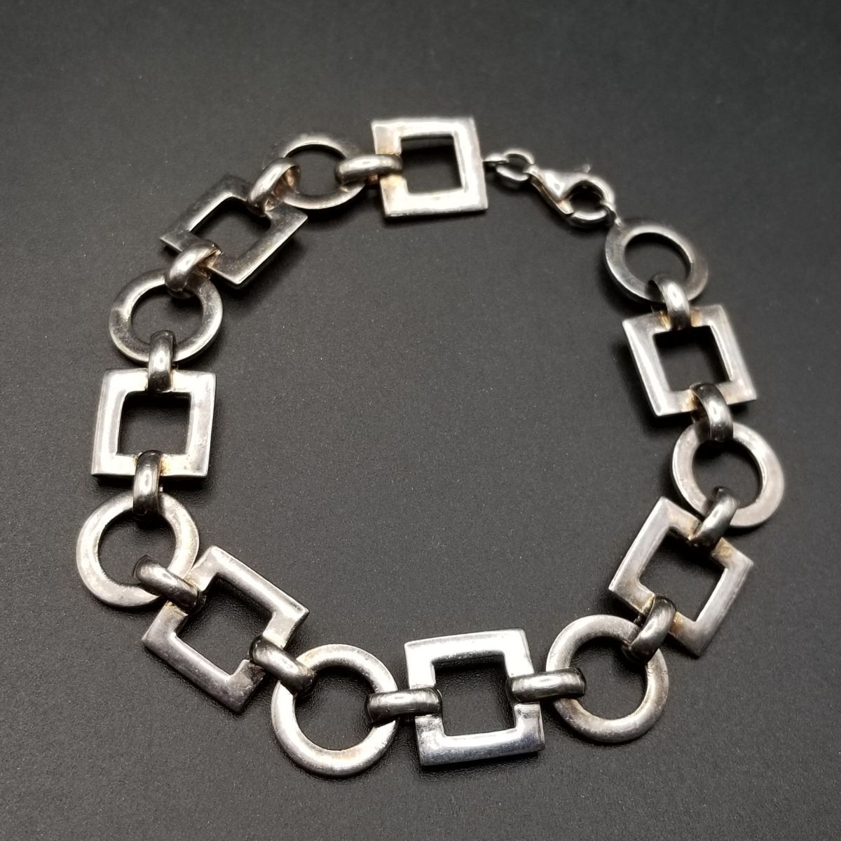 2000年代 ラウンド スクエア リングチェーン 925 シルバー ヴィンテージ ブレスレット 銀 英国 Birmingham Convention マーク Y 22-W