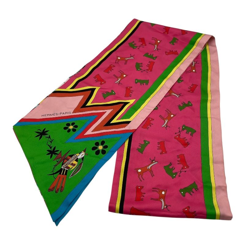 エルメス HERMES マキシツイリー KACHINAS ピンク シルク レディース