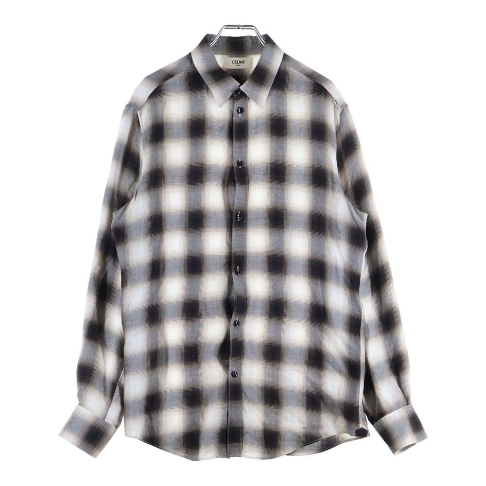 CELINE (セリーヌ) オンブレチェック レーヨン長袖シャツ ブラック