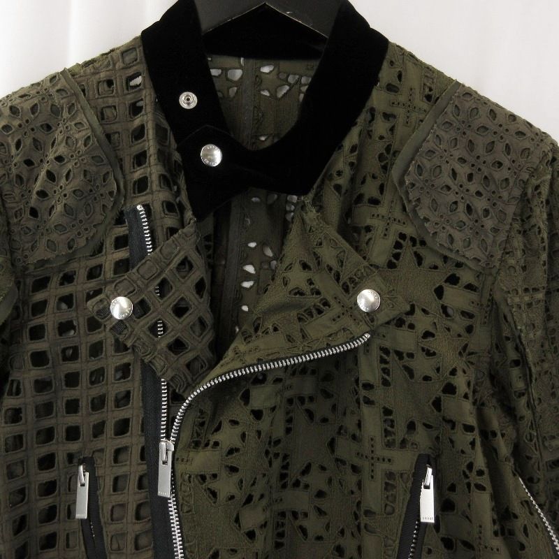 美品 sacai サカイ レース ライダースジャケット 21-05459 21SS