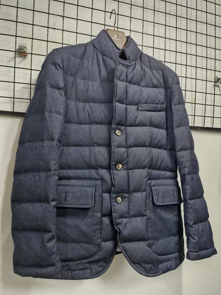 95 M ヘジス ネイビー チェック グースダウン ダウン ジャケット