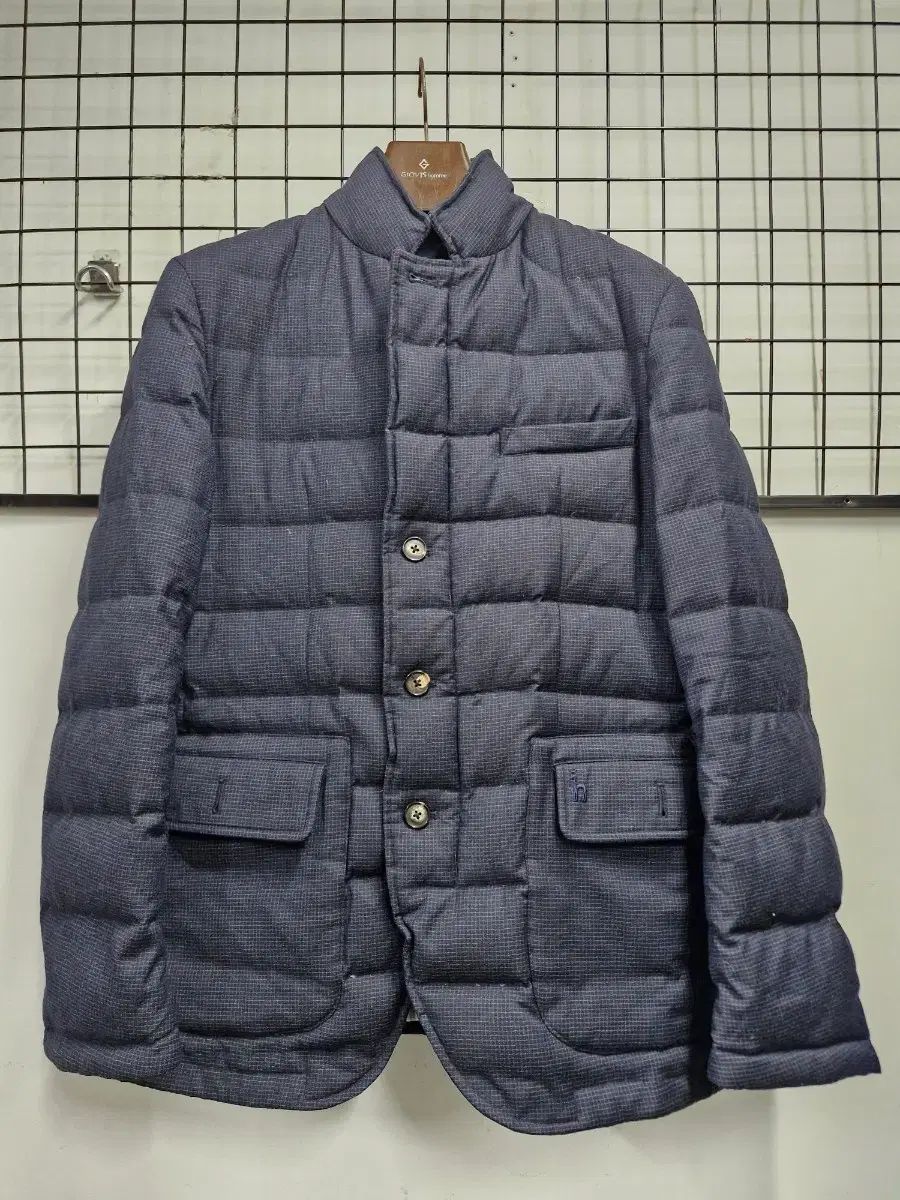 95 M ヘジス ネイビー チェック グースダウン ダウン ジャケット