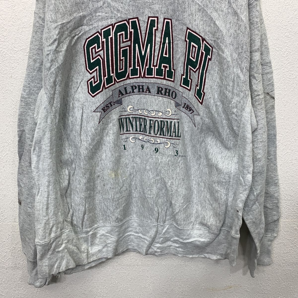 USA製 Lee プリントスウェット トレーナー XL 杢グレー リー 裏起毛