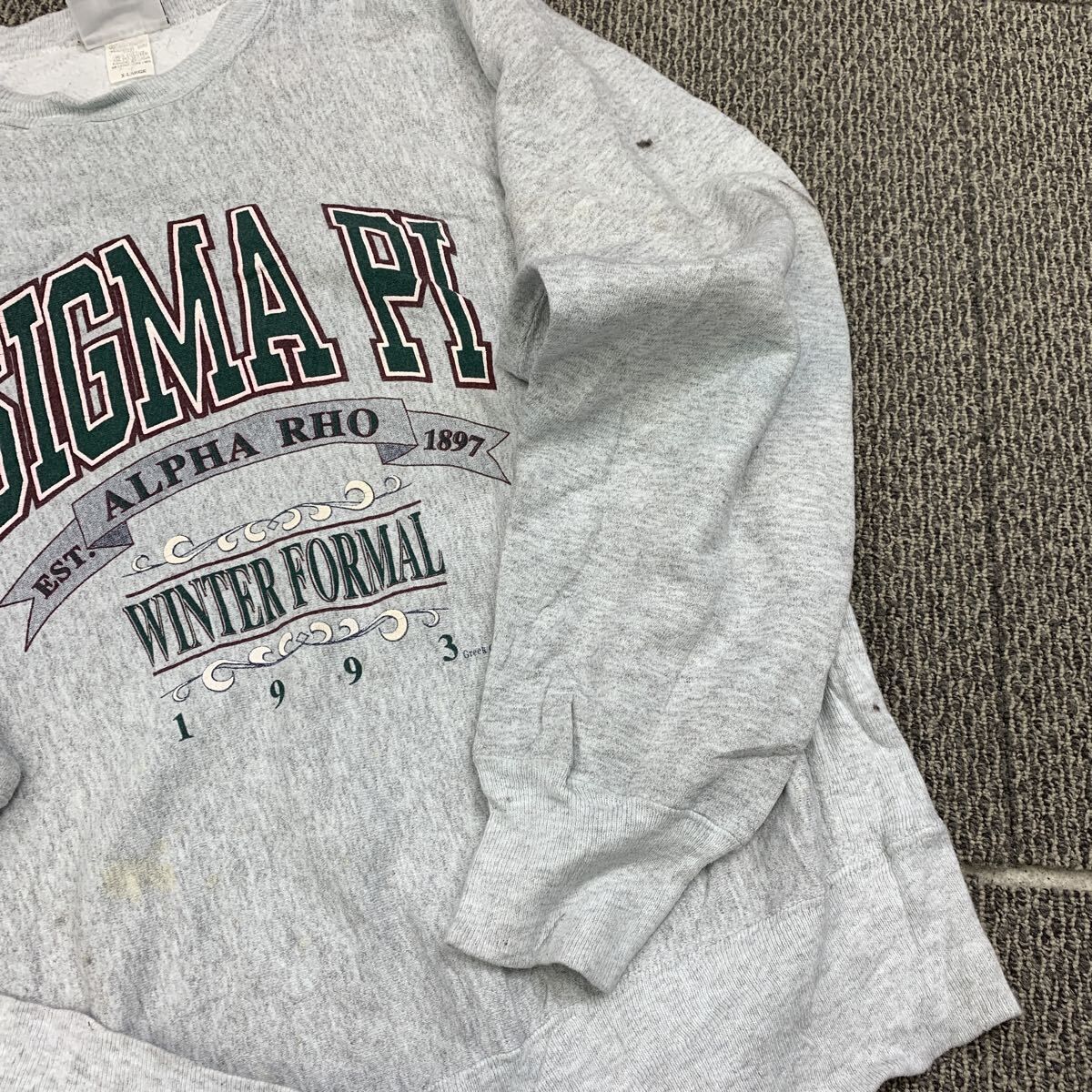 USA製 Lee プリントスウェット トレーナー XL 杢グレー リー 裏起毛