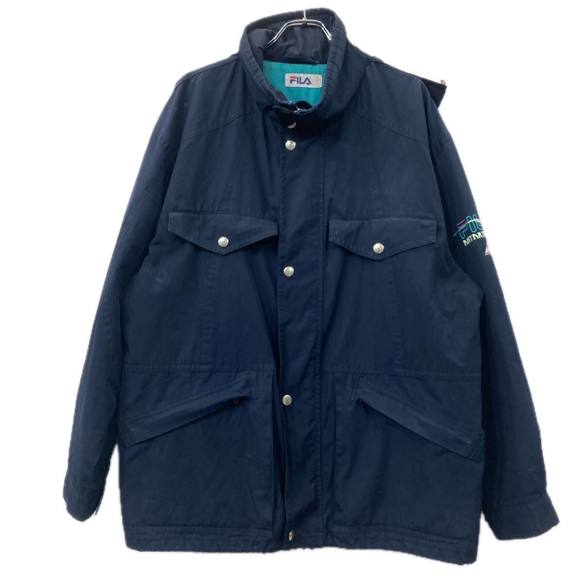90s fila snap jacket フィラ ボア スナップ ジャケット 90s FILA ジャケット 46 ネイビー フィラ ジップアップ スナップボタン