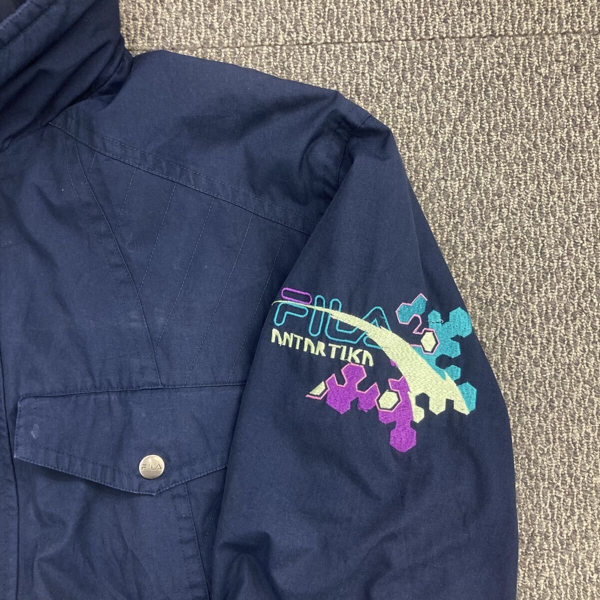 90s FILA ジャケット 46 ネイビー フィラ ジップアップ スナップボタン