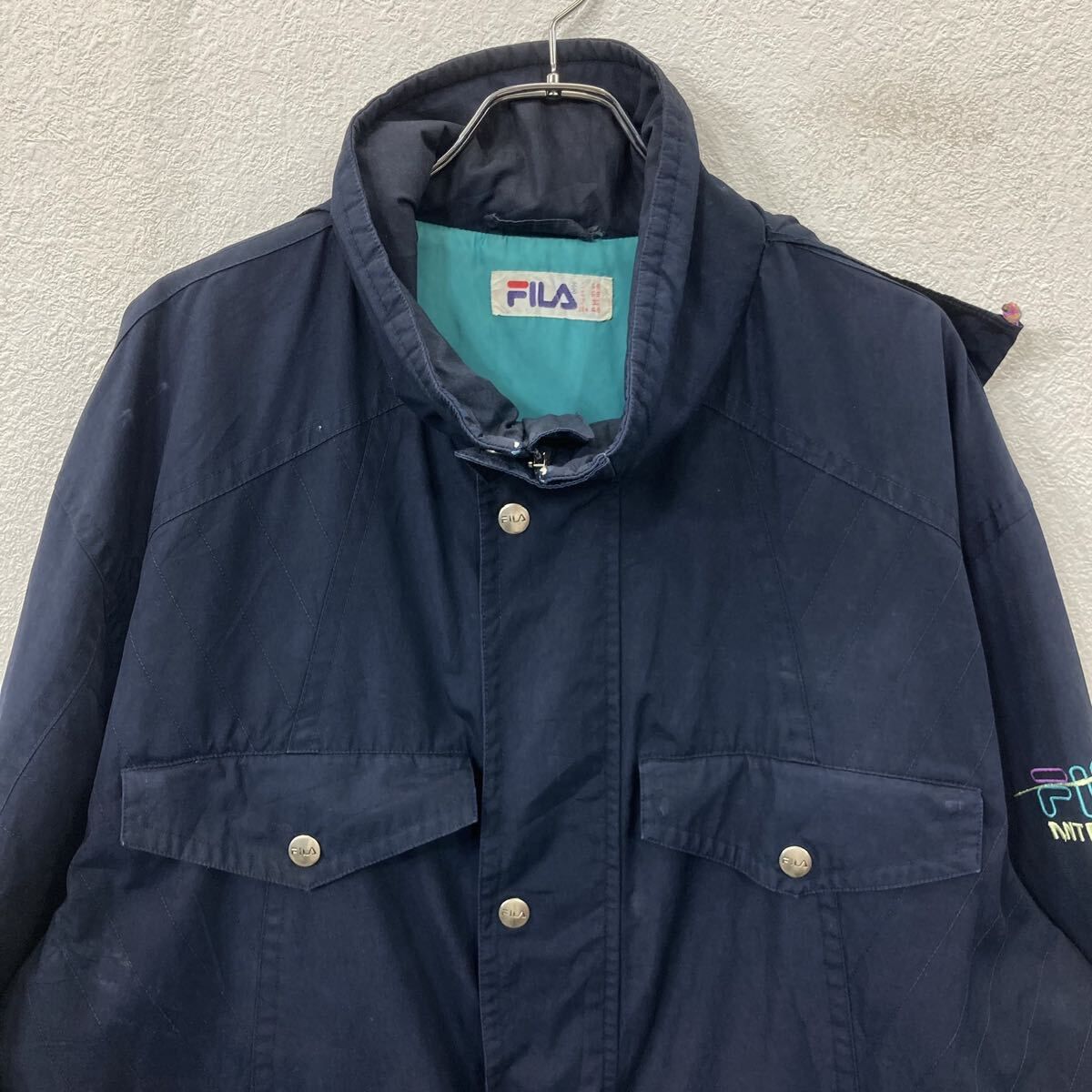 90s FILA ジャケット 46 ネイビー フィラ ジップアップ スナップボタン