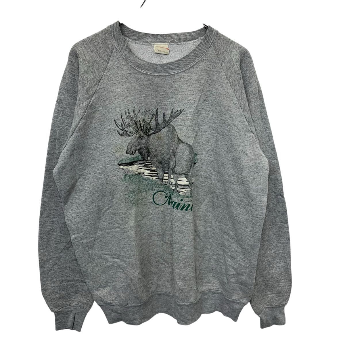 グレー プリント トレーナー 90s USA製 FRUIT OF THE LOOM プリントスウェット トレーナー 2XL 杢