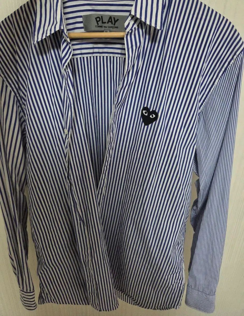 破格 コム デ ギャルソン ストライプ シャツ XL グレー 半袖 ブラックワッペン XXL