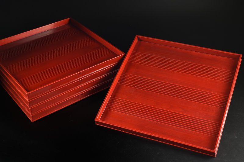 蔵A5708b】飛騨春慶 紅春慶 福田製 会席膳 四方盆 五客 共箱 - メルカリ